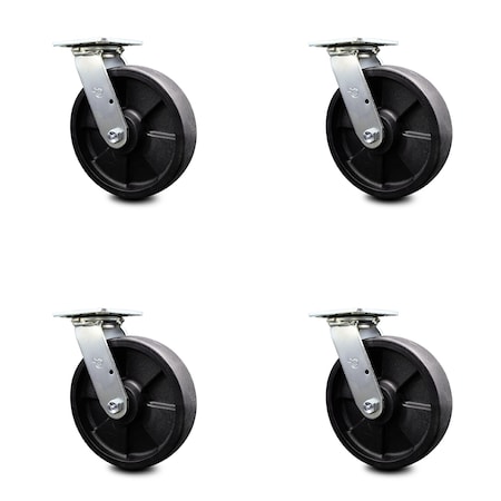 Service Caster 8 Inch Glass Filled Nylon Wheel Swivel Caster Set with Ball Bearings SCC SCC-30CS820-GFNB-4